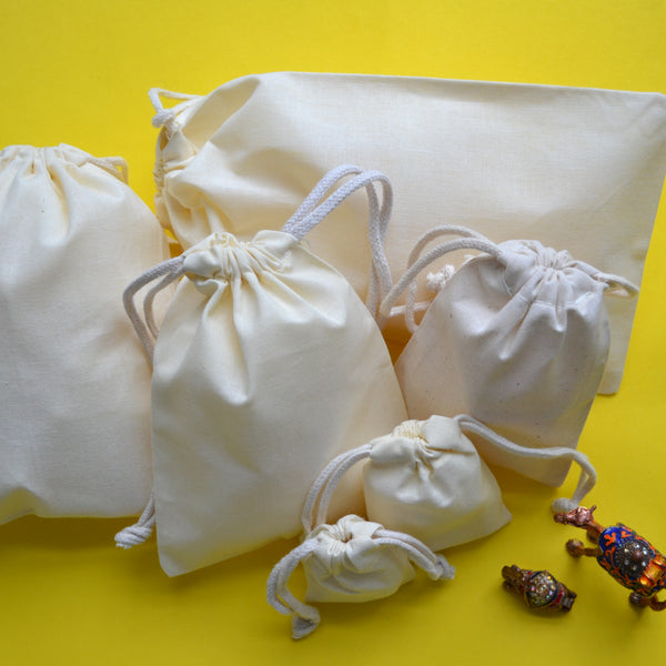 100 Mini 2.75 X 4 Cotton Muslin Bags With Black Hem and Black Double Draw  String 