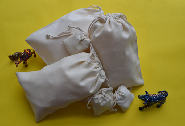 Cotton Canvas Double Drawstring Bag - Natural Color - Unbleached